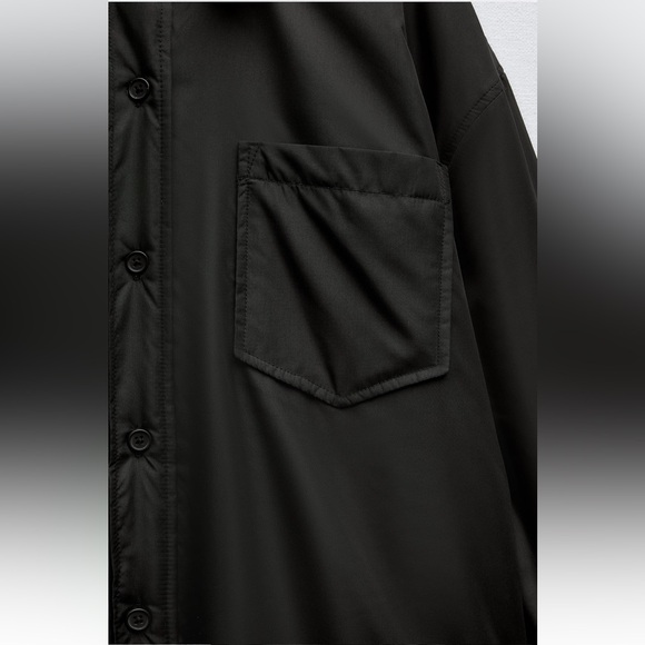 Zara Water Repellent Quilted Overshirt shirt Jacket Black button closure NWT - Picture 9 of 16